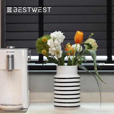 Best west 北欧黑白横条纹彩绘陶瓷花瓶摆件样板间插花器装饰品