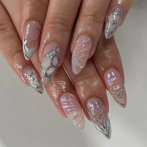 Simple Stiletto French Fake Nails for Valentines Day Almond