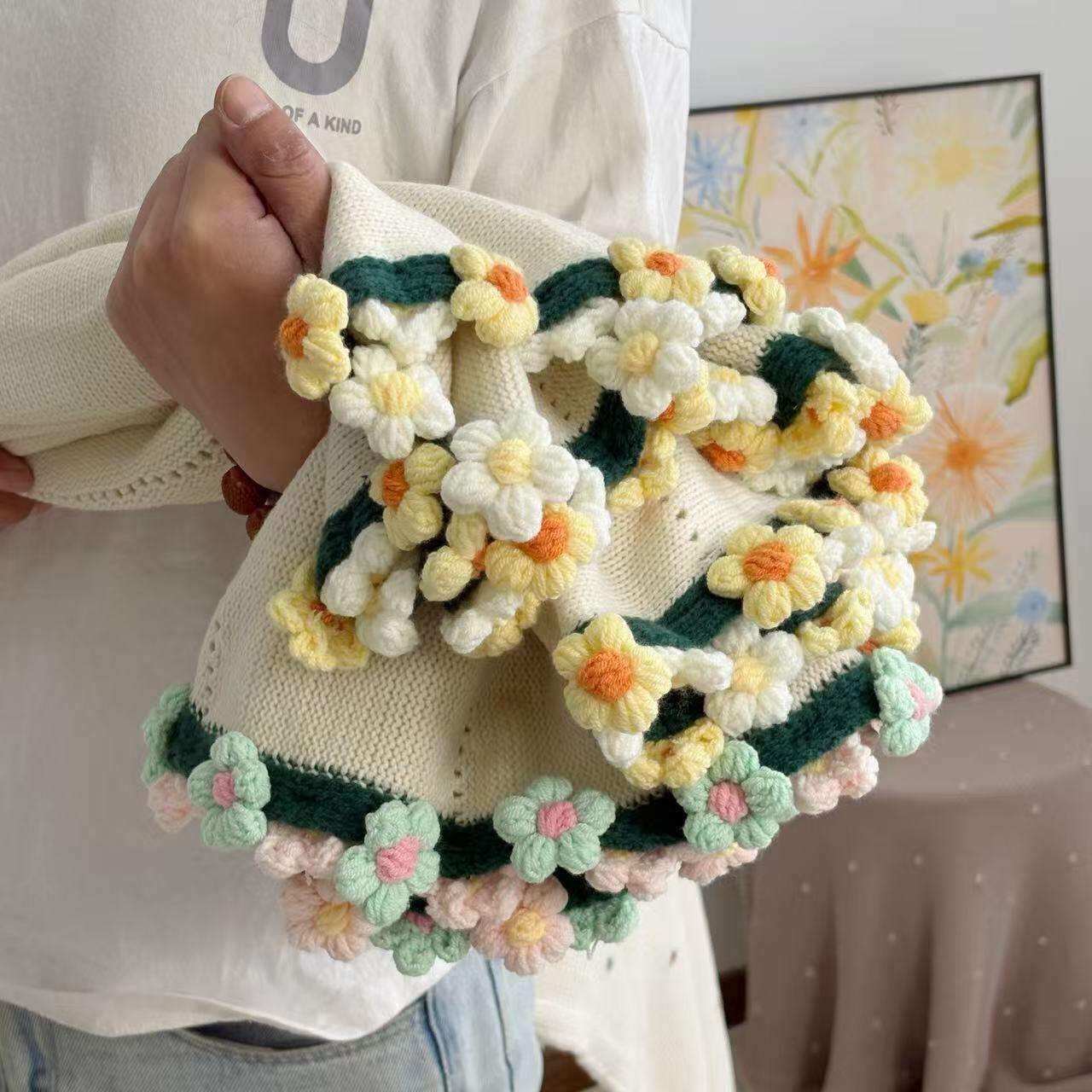 现货手工成品玫瑰花束毯子钩织铃兰花毛毯送闺蜜女友针织盖毯抱毯图片