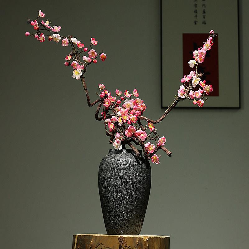 新中式仿真傲骨腊梅花景德镇复古陶瓷花瓶客厅插花装饰品玄关摆件