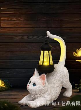 太阳能户外庭院灯吊灯小猫雕像灯花园草坪地板景观装饰摆件氛围灯