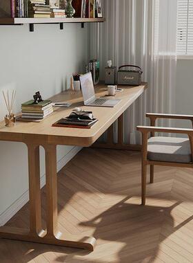 KIQ原简约风双人实木书桌靠墙长木条书桌作学习桌字桌写办公桌工