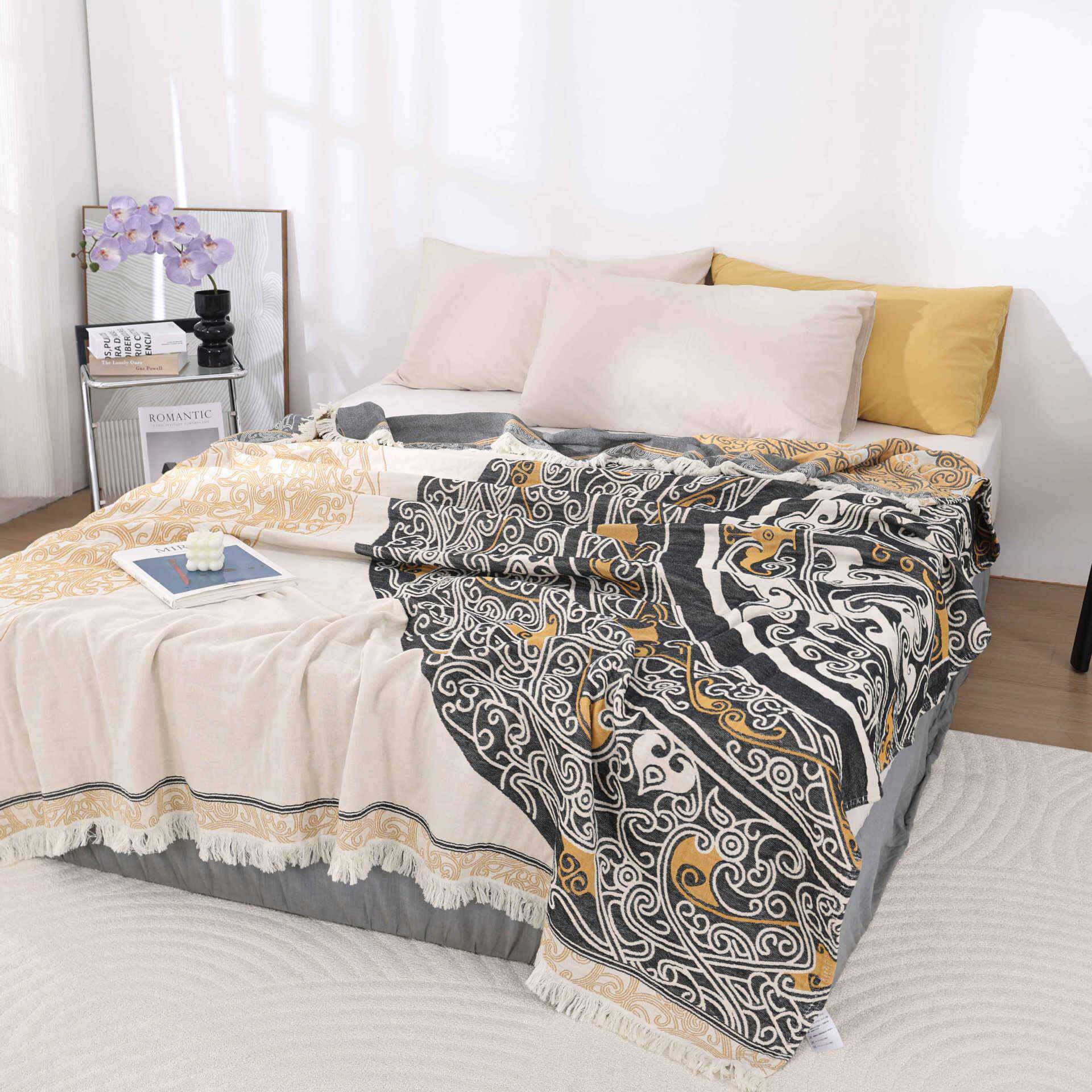 莎舍纯棉成人夏季全棉纱布毛巾毯双人薄款多层家用床单盖毯