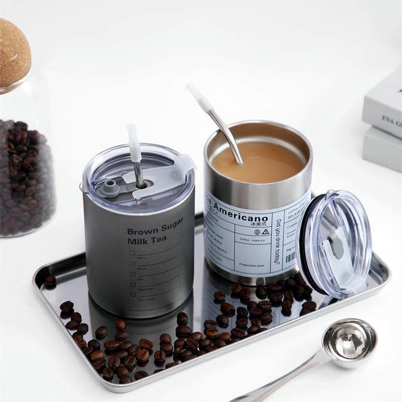 新款直销小众金属银色300ml咖啡杯随行杯双层简约不锈钢杯子保温