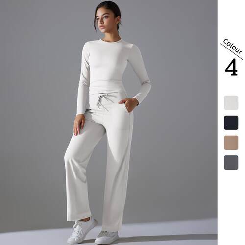Double sided long sleeved yoga suit set with high waist