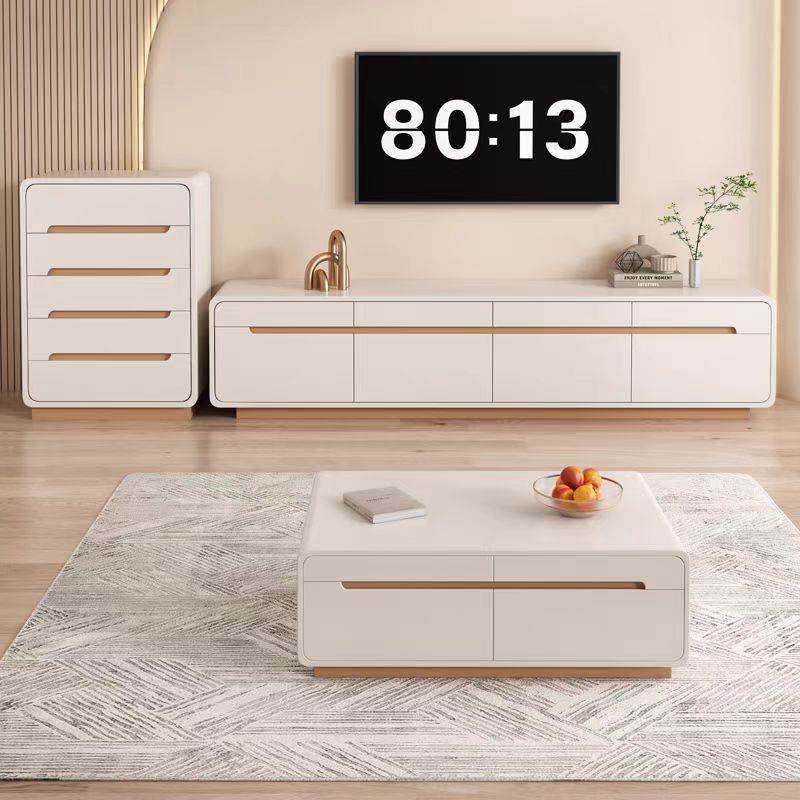 轻奢简约现代柳桉木北欧双层落地电视柜E0级环保客厅组合储物新款