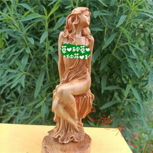 客厅摆件 黄杨木雕刻实木手把件家居饰品女神工艺品美女人物中式