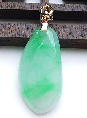 18K金镶玉佩镶嵌挂件缅甸玉瓜A货天然玉石绿翡翠福瓜吊坠女1.90g