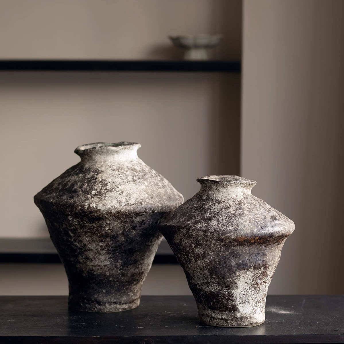 新中式纯手工粗陶陶瓷花瓶侘寂插花水培花盆客厅玄关禅意摆件画壁