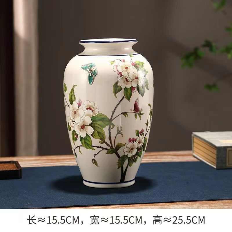玄关客设计陶瓷新餐厅花瓶浮雕款国风中式家居装饰摆件电视柜桌面