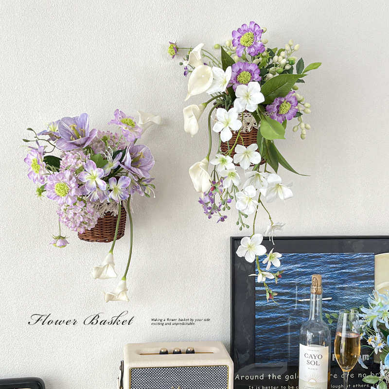 藤编花篮仿真花挂墙装饰墙壁假花挂篮摆设拍照壁挂氛围绢花花艺,鲜花速递/花卉仿真/绿植园艺,仿真绿植,淘宝优惠券,粉丝福利购,淘宝优惠卷