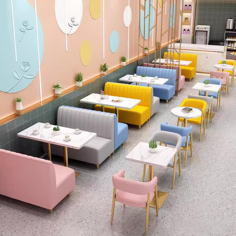 网红奶茶甜品店沙发烘焙蛋糕汉堡咖啡厅餐饮卡座轻奢休闲 桌椅组