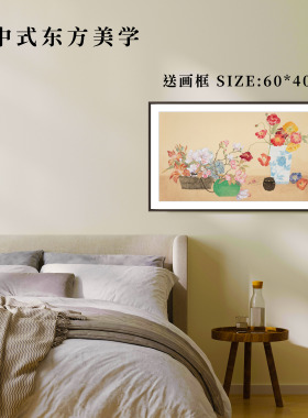 工笔花-涂颜利限量版画装饰画中古新中式客厅餐厅沙发卧室挂画
