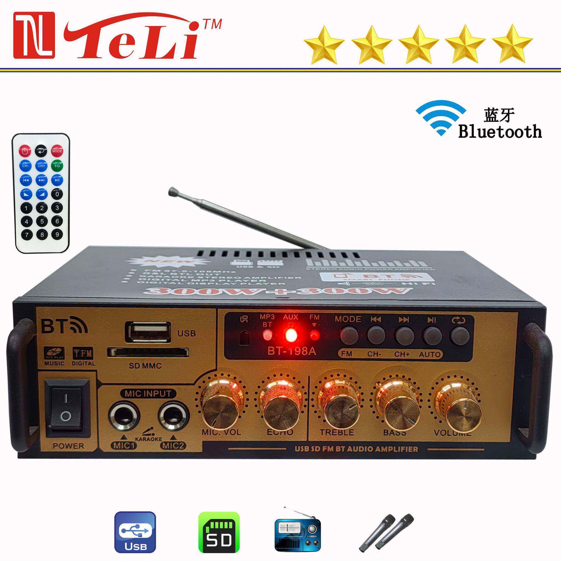 新款蓝牙功放机家用车用迷你小功放 220v 12v伏两用收音功放