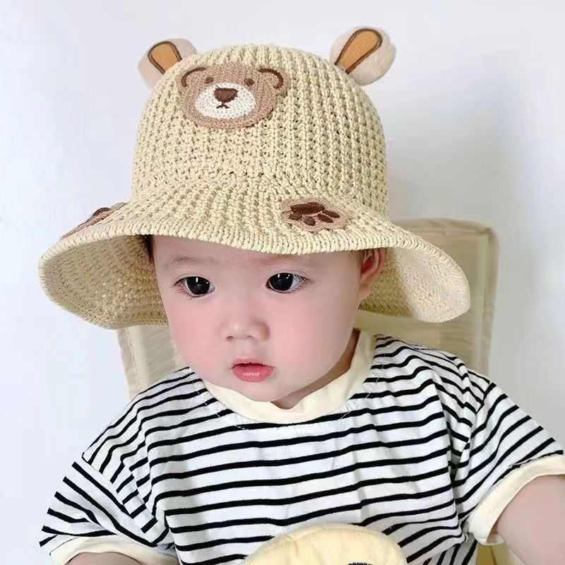 儿童遮阳帽子学生夏大帽檐男女中大童沙滩草帽宝宝凉帽防晒渔夫帽