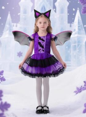 Kids Girls Purple Bat Vampire Princess Dress Fancy Cosplay C