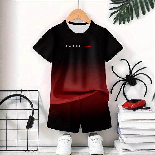 Summer Boys' 2-Piece Dinosaur Print Round Neck T-Shirt and