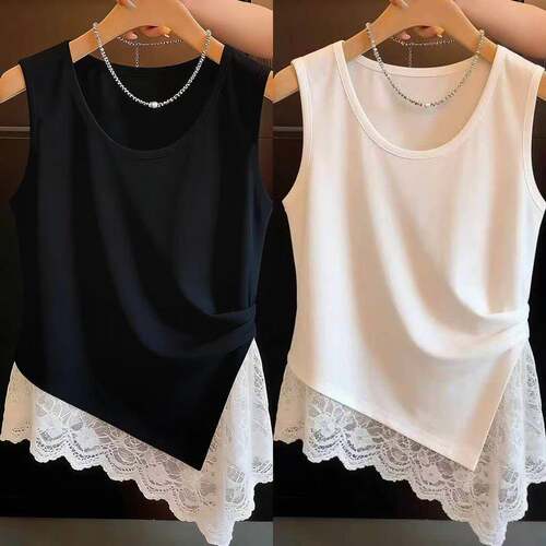 Lace lace patchwork vest for women to look fat and slim,
