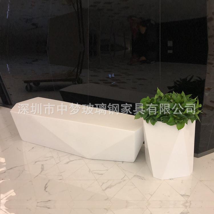 时尚玻璃钢商场座椅花盆菱形长条凳花器户外广场休息区样板房门店