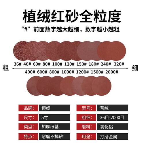 狮威植绒砂纸3/4/5寸圆盘背绒砂布木工墙面车漆金属抛光打磨除锈