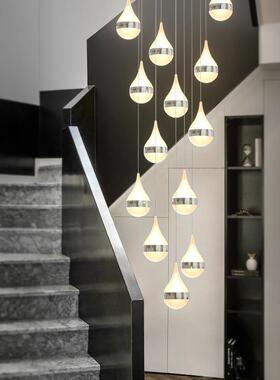 流星雨水晶吊灯现代简约楼梯灯led复式楼北欧创意旋转水滴吊灯