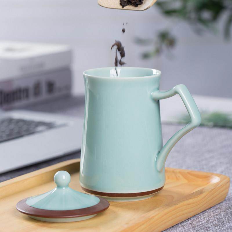 龙泉青瓷办公杯茶杯带盖陶瓷办公室高端商务礼品杯茶水杯个人专用