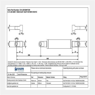 HAHN-Gasfedern气弹簧G1428026910640 AU27 AU27 02100N /5/Si/V2