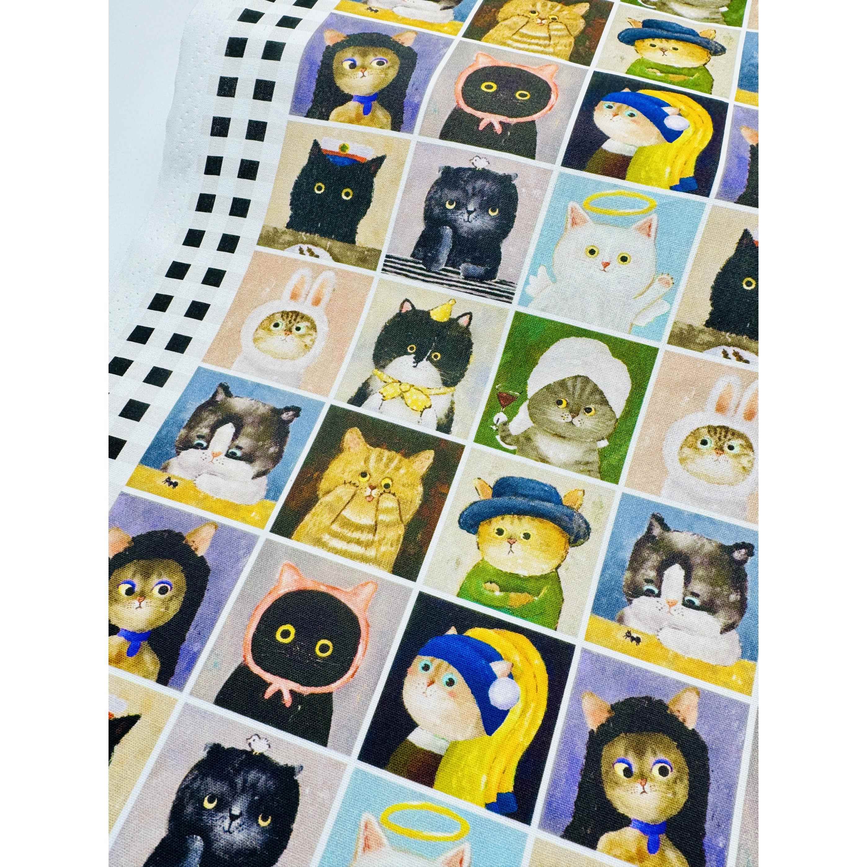 28区28.13号格子定位可爱猫猫数码印花纯棉平纹布料卡通diy