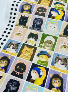 28区28.13号格子定位可爱猫猫数码印花纯棉平纹布料卡通diy