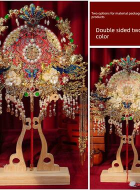 团扇国风手捧花红色手工制作秀禾喜扇原创新中式婚礼重工成品婚扇