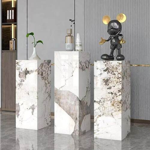 岩板底座落地花架摆件轻奢高档客厅大理石底座展厅增高台玄关柱子