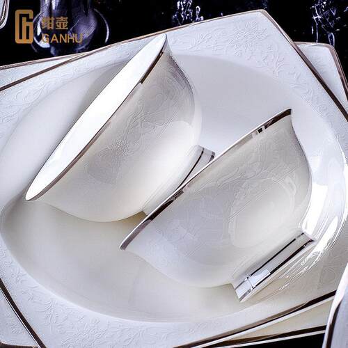 绀壶碗碟套装家用欧式高级感轻奢景德镇骨瓷餐具面 面碗饭碗陶瓷