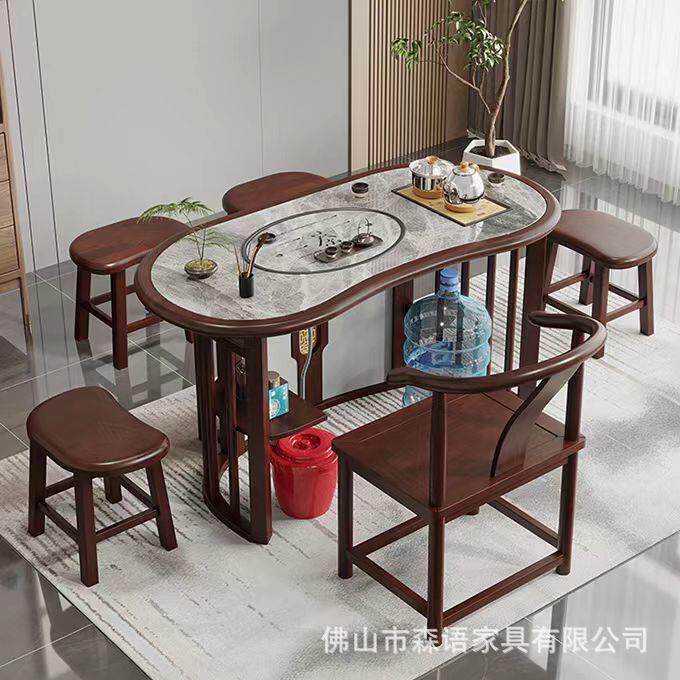 用台实木椅组桌合阳中式岩板功夫办家公茶几岩板茶几一体小户型泡