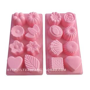 硅胶蛋糕模具 手工皂模 8连八孔树叶模 花卉方格爱心组合果栋磨具