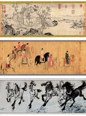 古今名画画卷、绢画、旗帜、中殿画、绢画、宣纸、水墨画均可定制