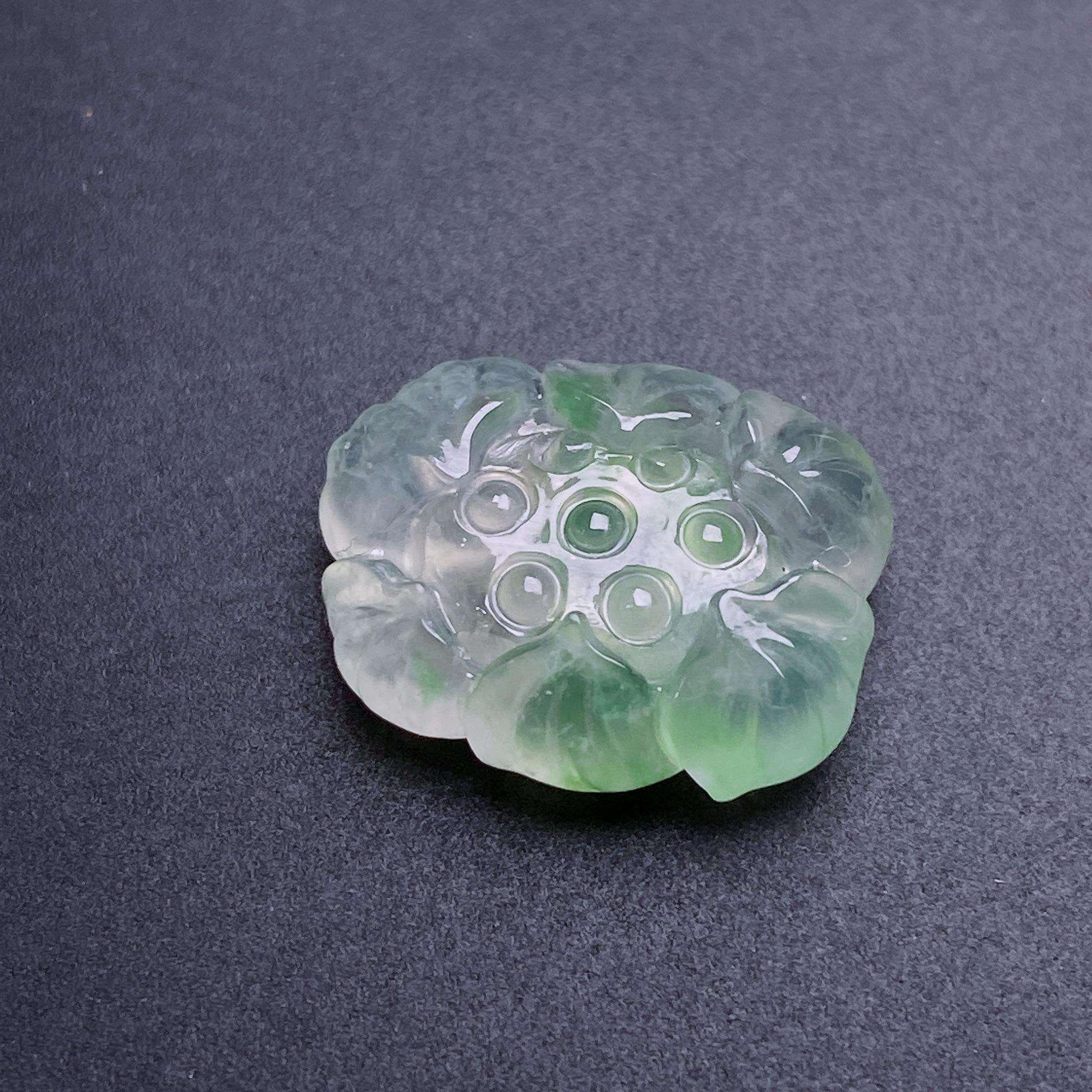 缅甸天然翡翠a货冰飘花莲花裸石,fxjz,尺寸:13.2-16.1-5.3mm