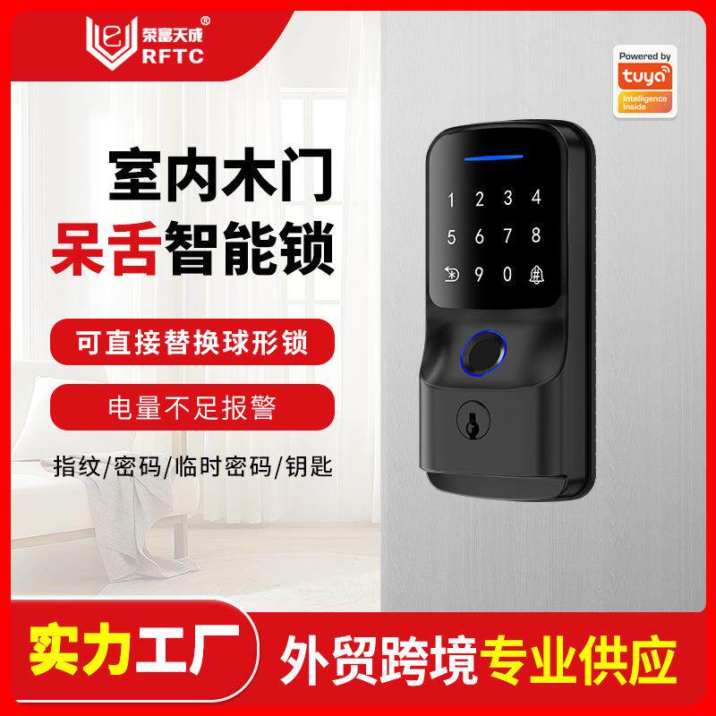跨境全自动呆锁智能指纹锁欧美闭锁智能门锁室内门密码锁指纹锁