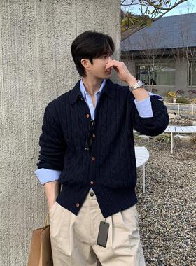 碧舍新款男士毛衣休闲 宽松覆古外套韩版潮流高级感麻花纹针织开