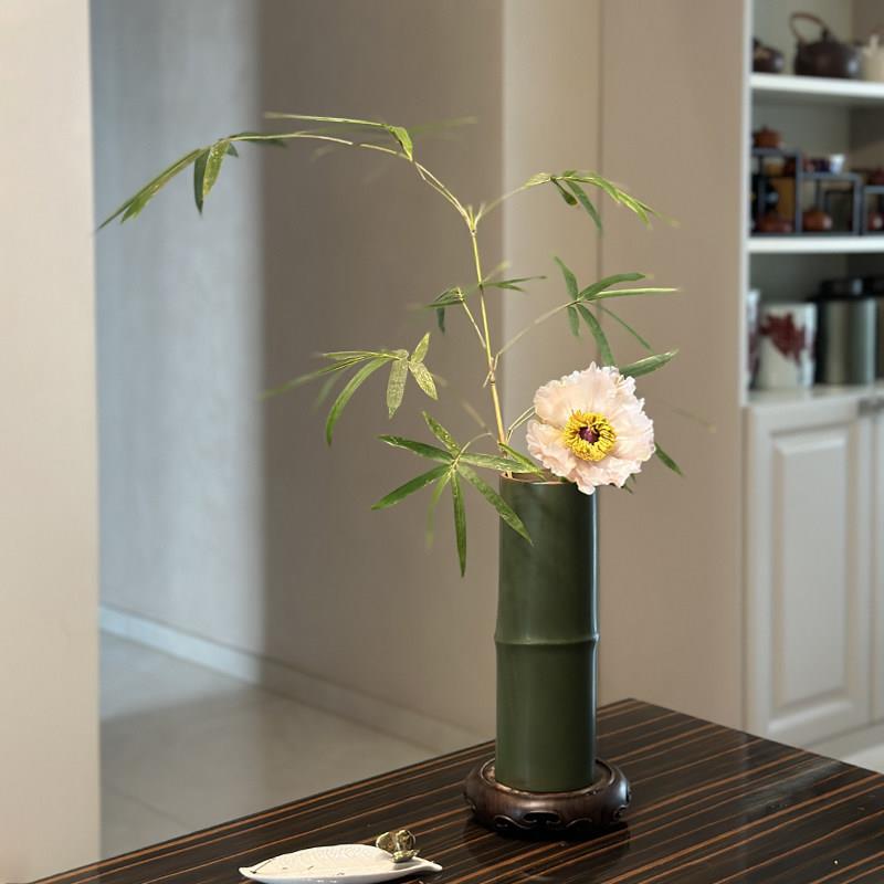 大相莲花 新中式陶瓷竹节花器 节节高创意花瓶 家居客厅装饰摆件