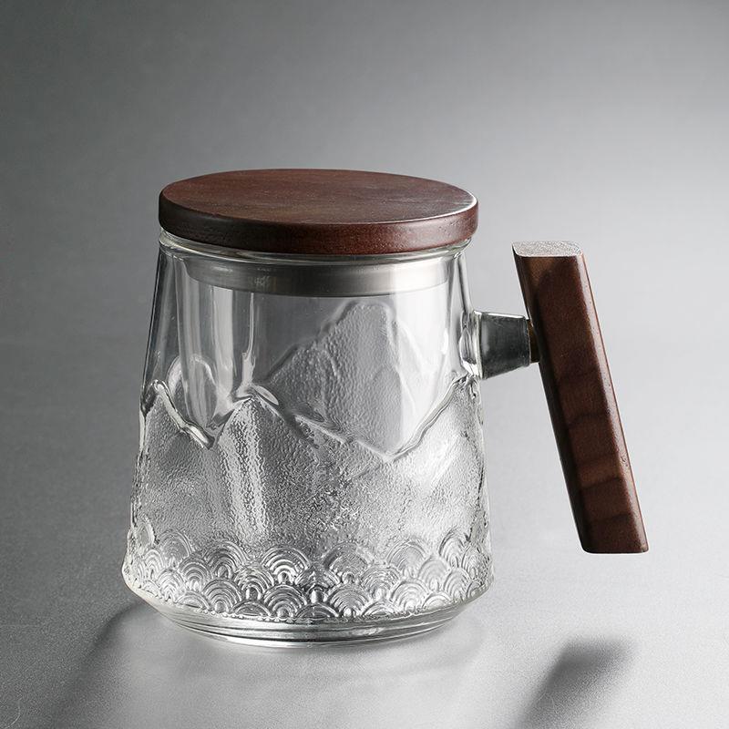 木盖带过滤内胆透明玻璃泡茶三件杯 家用大容量茶水分离花茶杯