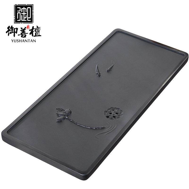 乌金石茶盘整块天然石材大号小号石头黑金石茶海简约家用茶台刻字
