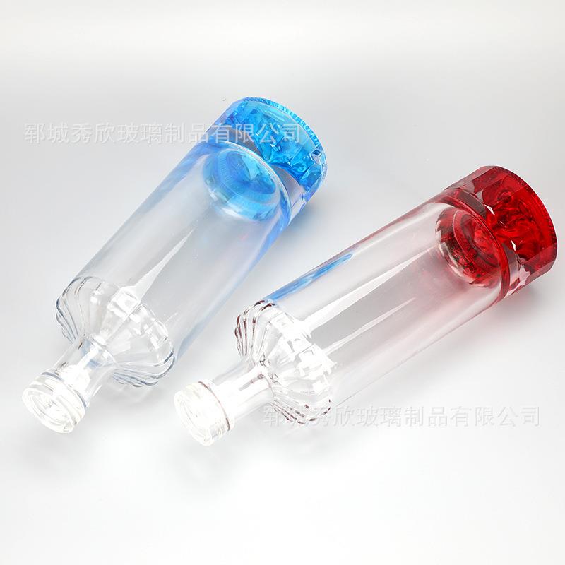 优质透明火山圆形厚底酒瓶自家酿酒分装玻璃瓶果酒瓶子晶白料