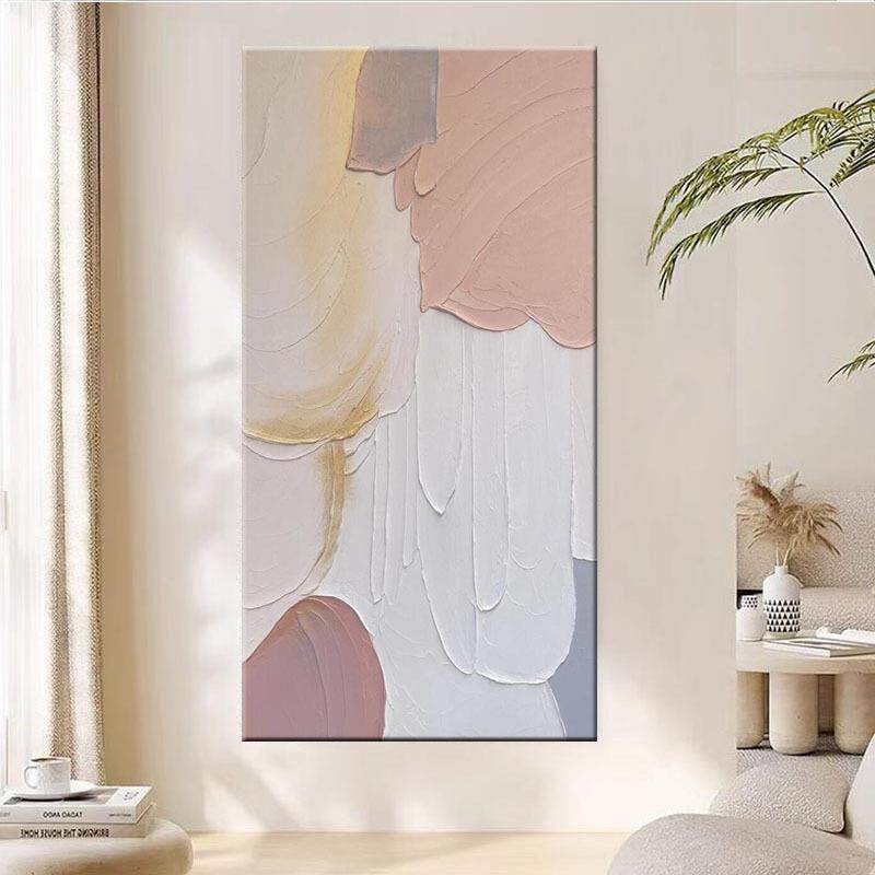 纯手绘立体油画轻奢过道玄关装饰画粉色小清新抽象肌理画手工成品