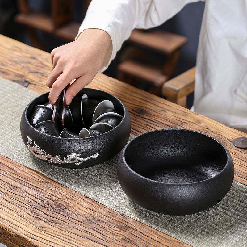 大号黑陶瓷茶洗功夫茶具零配件茶杯洗水洗茶碗水盂笔洗黑色烟灰缸