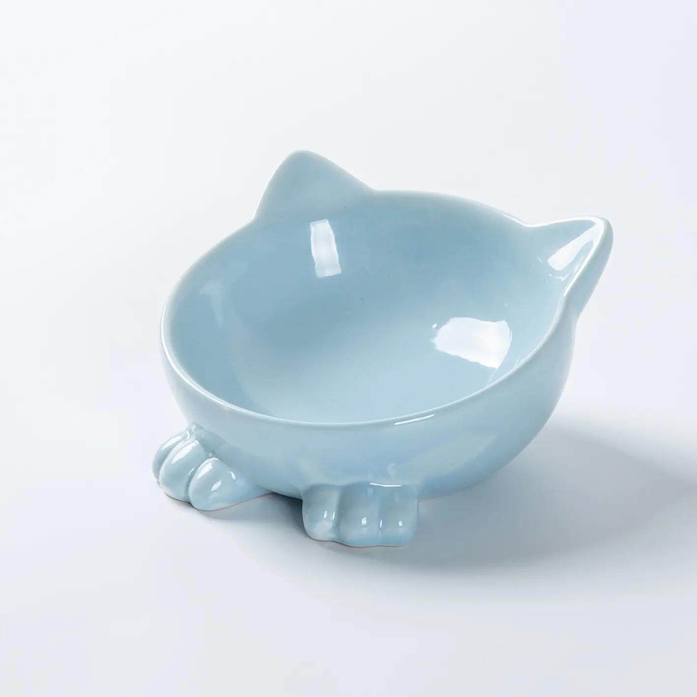 可爱猫碗陶瓷小猫饭碗防打翻矮脚猫专用保护颈椎斜口食盆饮水盆碗