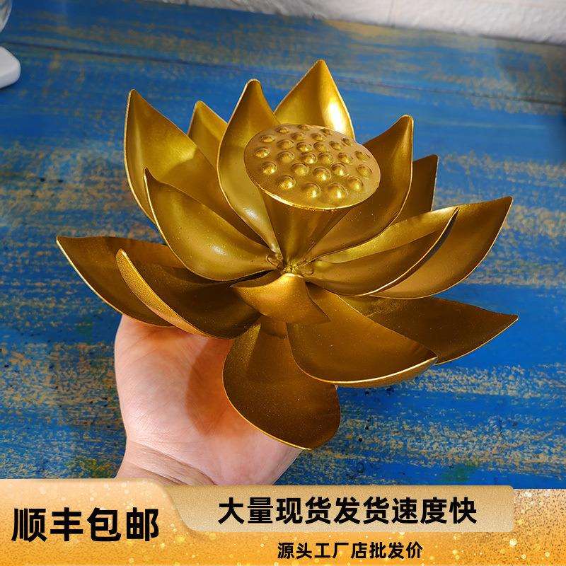 禅意铁艺摆设家居饰品荷花拍摄工艺品摆件装饰玄关桌莲花面道具