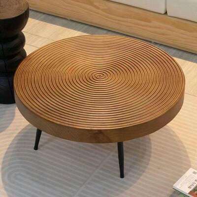 日式北欧创意原木实木组合茶几家用小户型客厅民宿圆形矮桌年轮