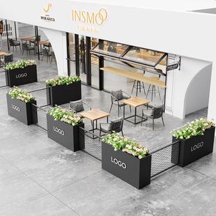 户外不锈钢花箱铁艺围栏花盆花槽坐凳餐饮隔断外摆发光金属成品