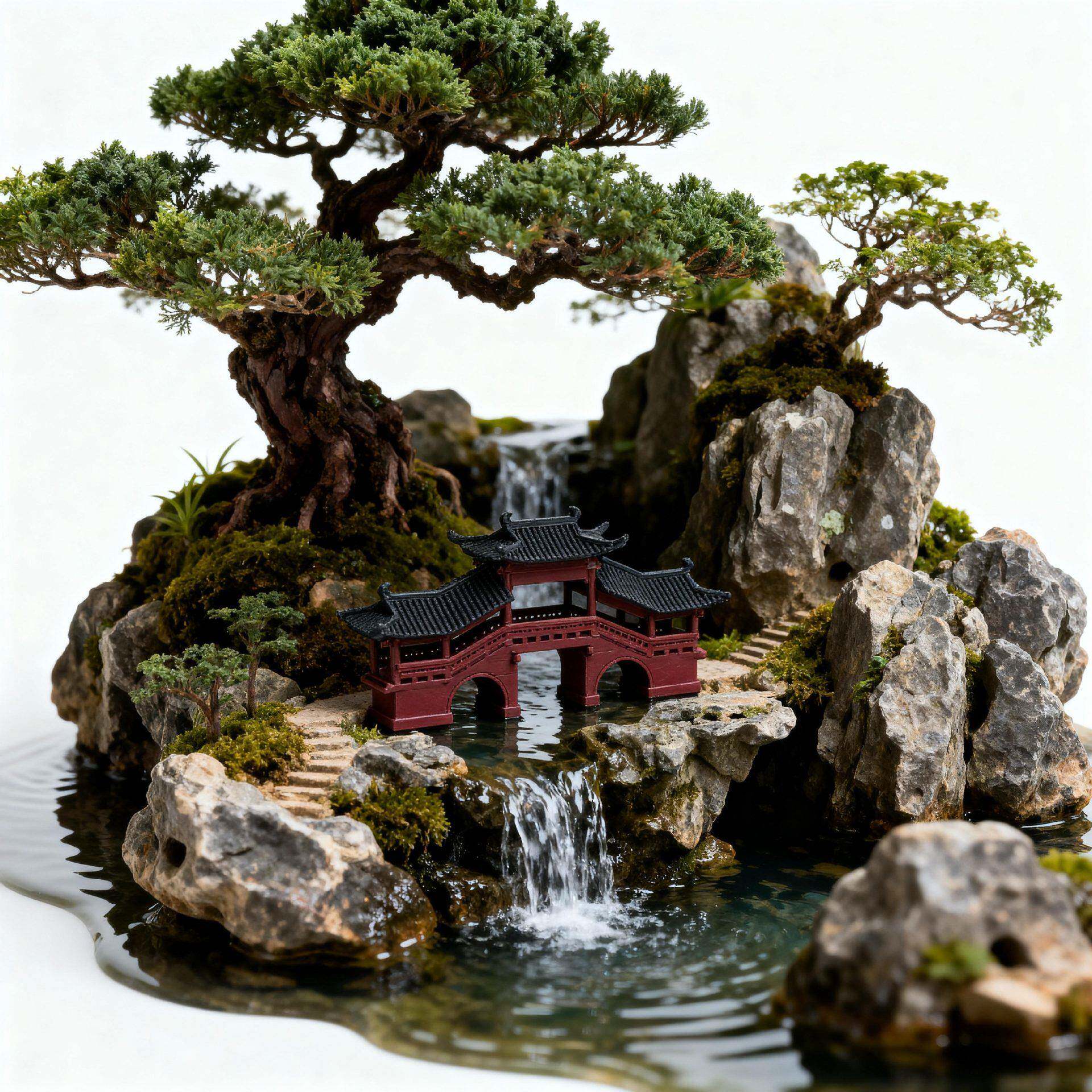微景观盆景假山造景造景假山牌坊吸水石水陆缸古建筑微景观摆件
