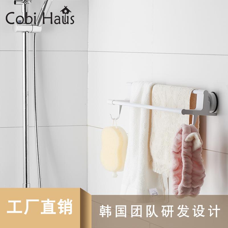 双杆毛巾架强力吸盘免打孔双层架子厨房卫生间多功能毛巾杆